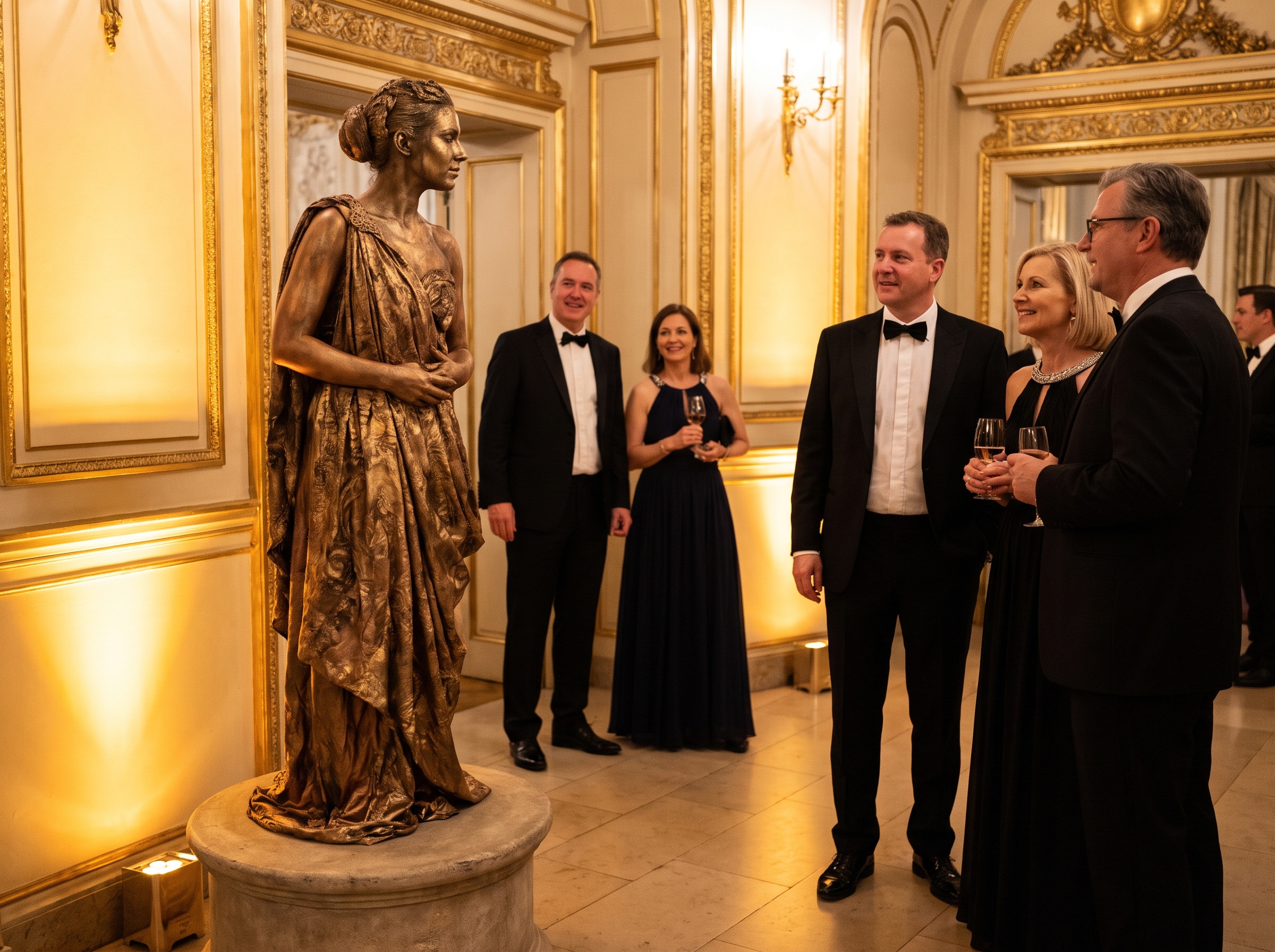 Living statue performer at a gala reception, Brisbane