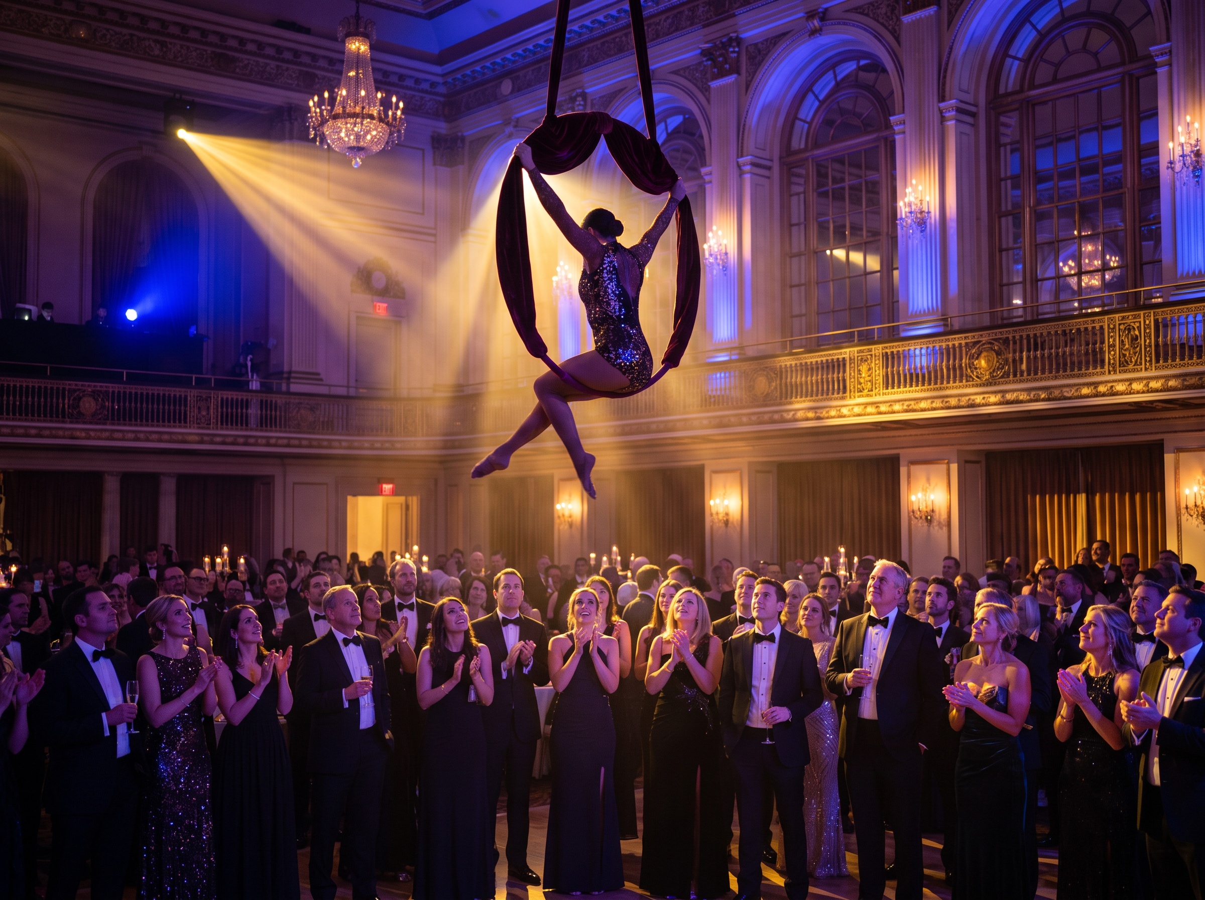 Aerial performer above the dance floor, Gold Coast