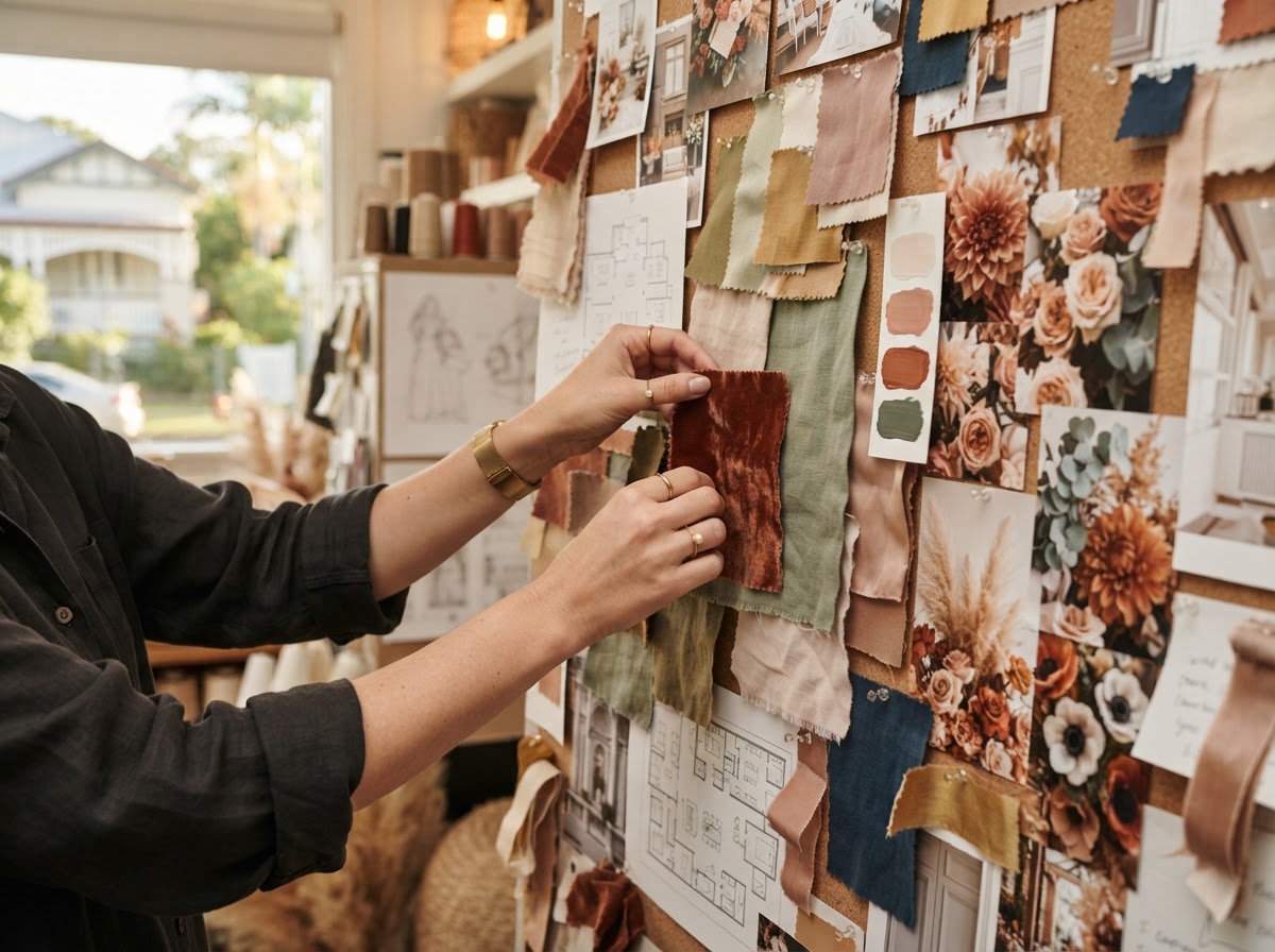 Event design mood board and styling concept Black Silk Events