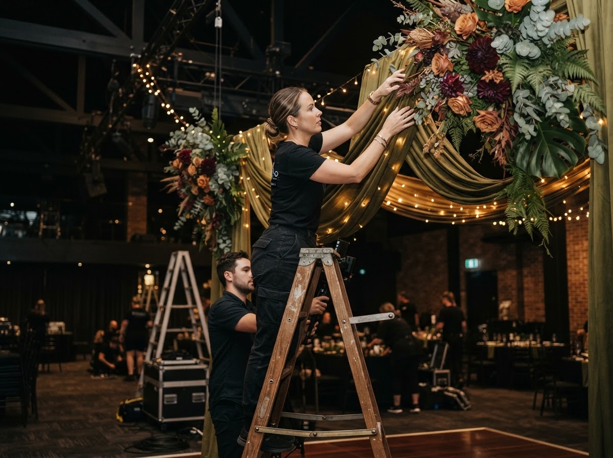 Event day bump-in and on-site delivery Black Silk Events
